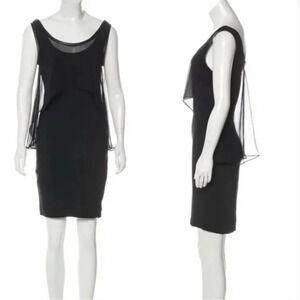 ELIZABETH AND JAMES‎ Black Sheath Dress Lamb Leather Trim Chiffon Overlay XS